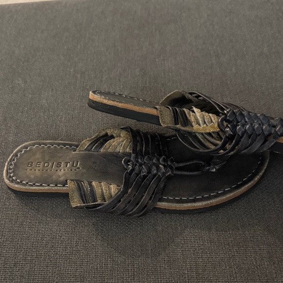 🆕 BED|STU Distressed Black Leather Sandals - Picture 3 of 4